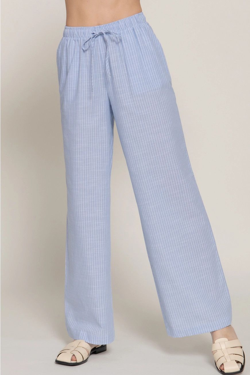 Stripe Gauze Long Pants, Color: Blue, Size: Small