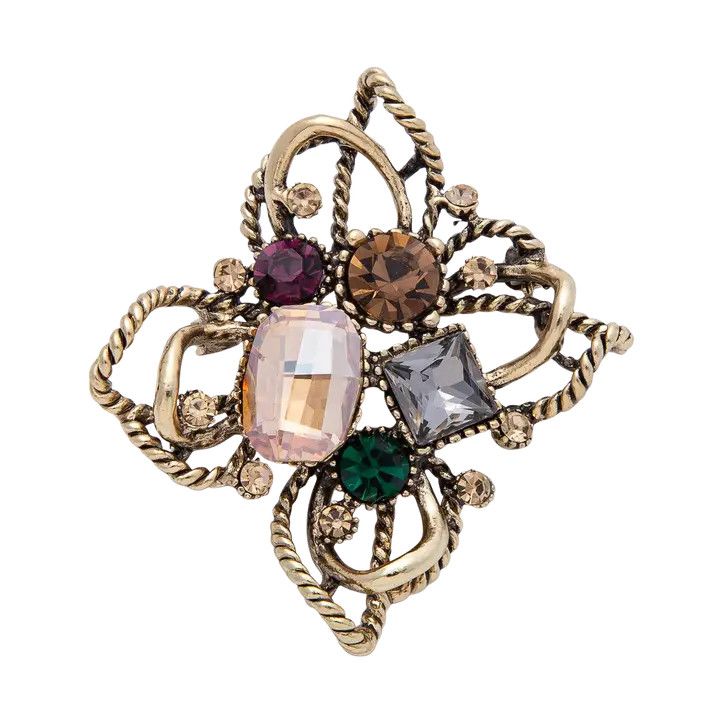 Vintage GoldMulti Crystal Brooch, Color: R-G-B, Size: O/S