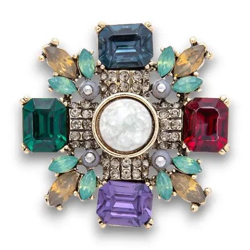 Multi Color CZ Brooch, Color: Gold, Size: O/S