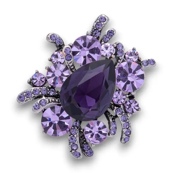 Amethhyst Crystal Brooch, Color: Silver, Size: O/S