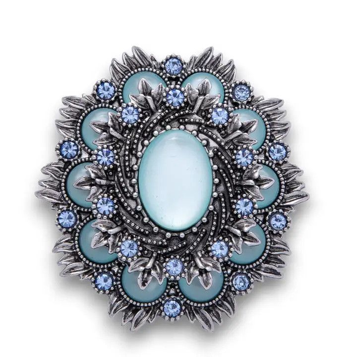 Aqua Blue Flower Brooch, Color: Silver, Size: O/S