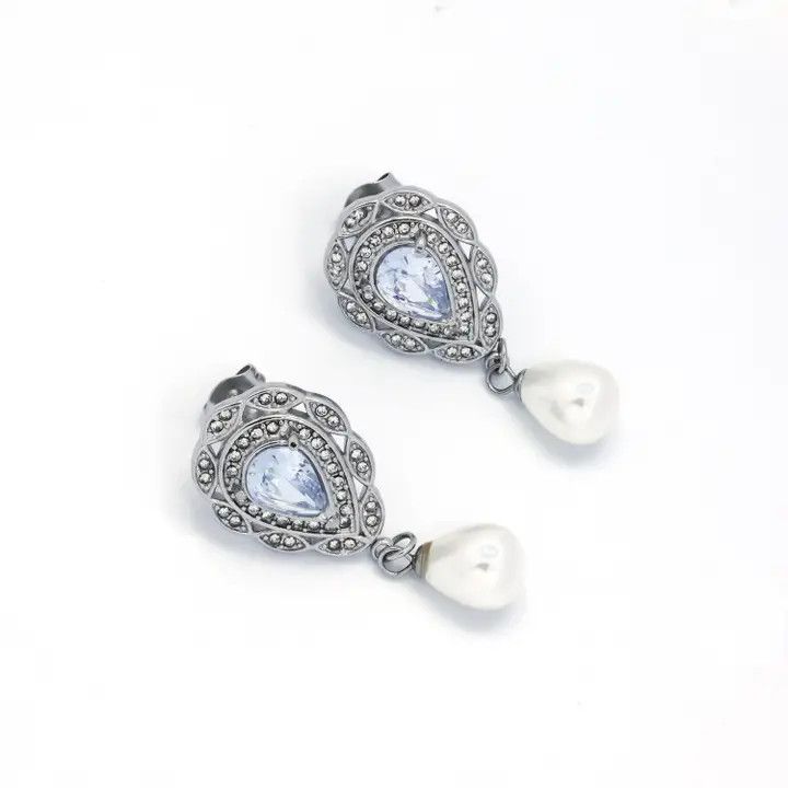 Pearl Pear Diamond Dangle, Color: Go/Sl, Size: O/S