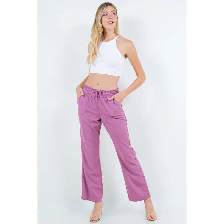 Linen Blend Pull Up Pants, Color: Dusty Rose, Size: Small