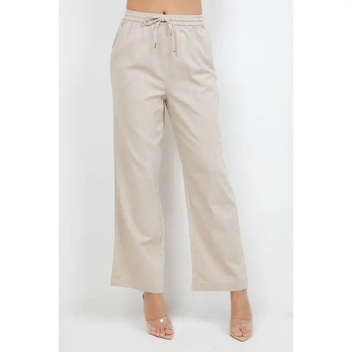 Linen Blend Summer Pants, Color: Khaki, Size: Small
