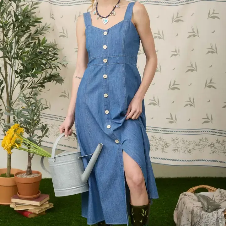 Slvless B/D Midi Dress Denim Small