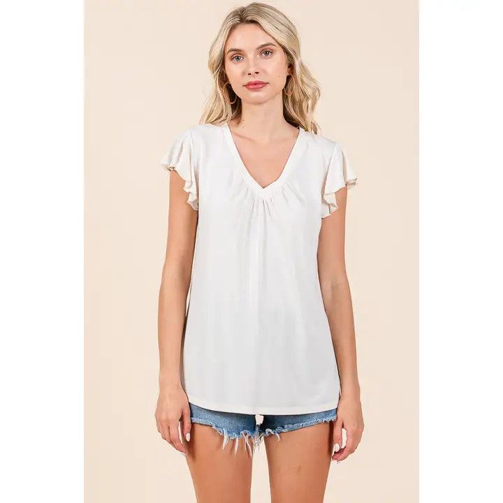 Vneck Flare Loose Top, Color: Cream, Size: Small