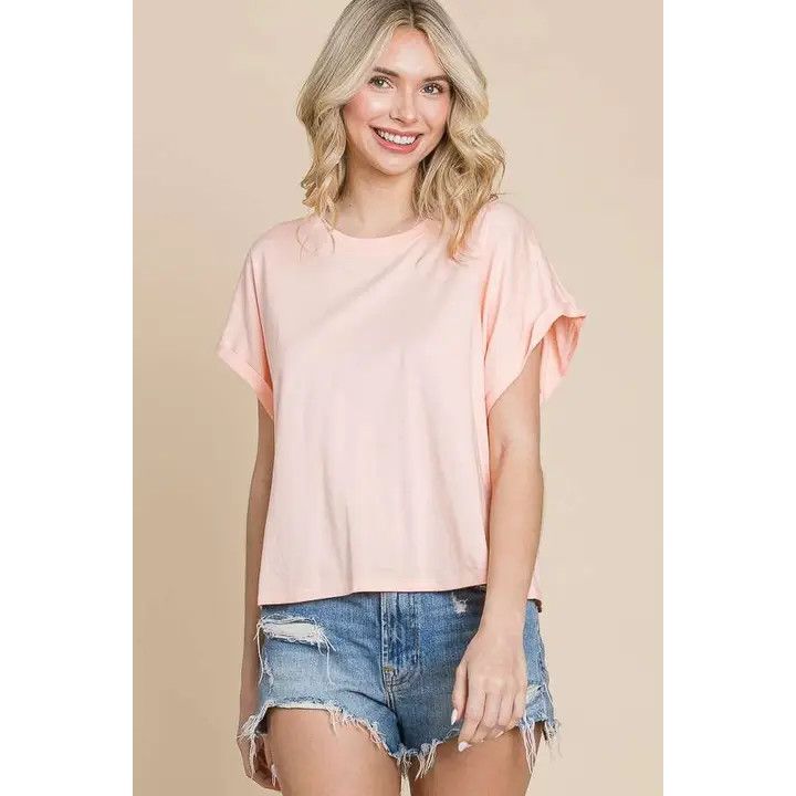 Drop Shoulder Tee, Color: Peach, Size: Small