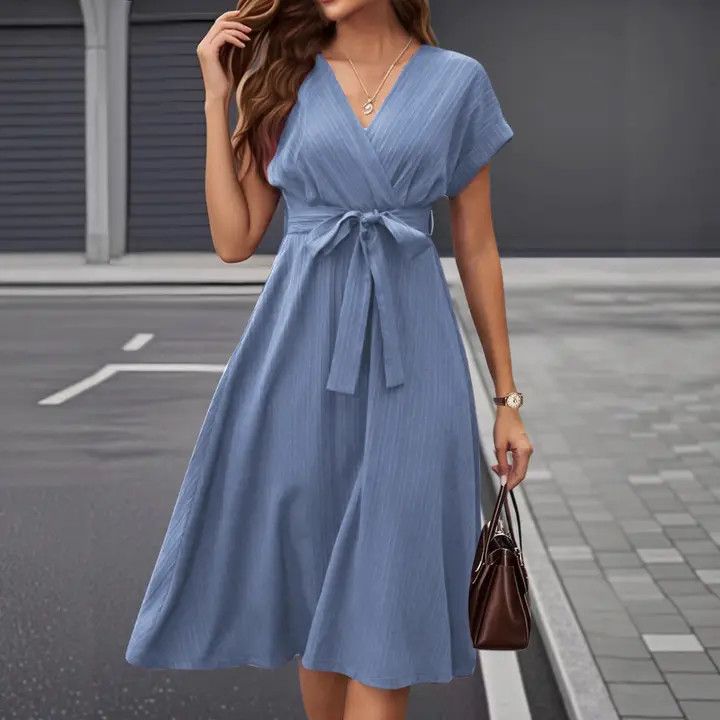 Tie Waist Midi, Color: Sky Blue, Size: Small