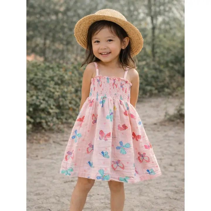 Smock Tube Dress, Color: Butterfly, Size: 4Y