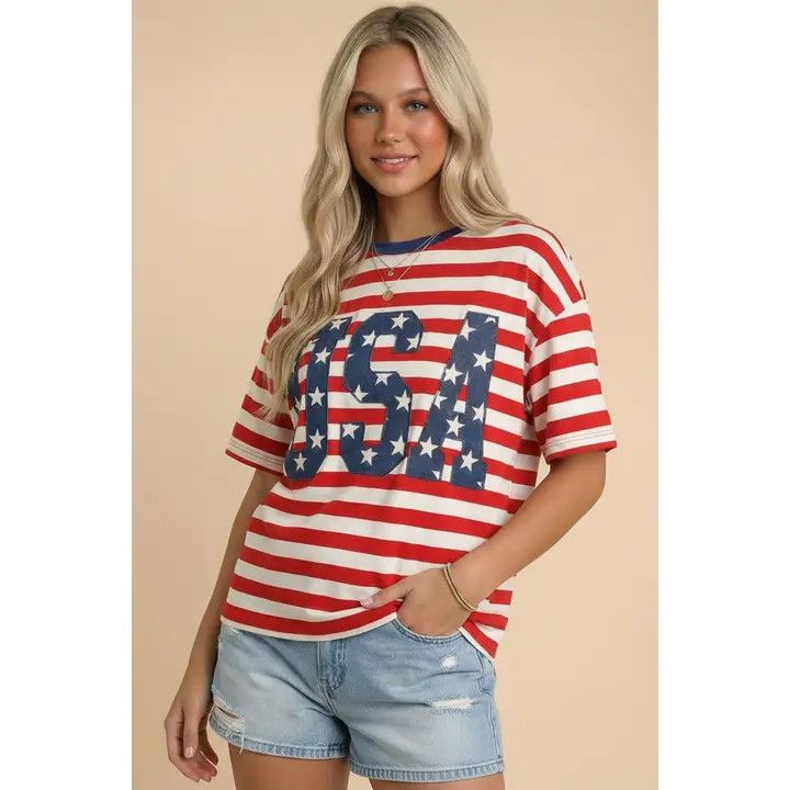 USA Oversized Stripe Tee Red X Large