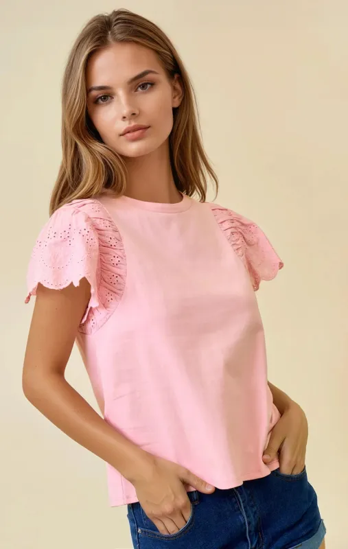 Ruffled Eyelet SS Top