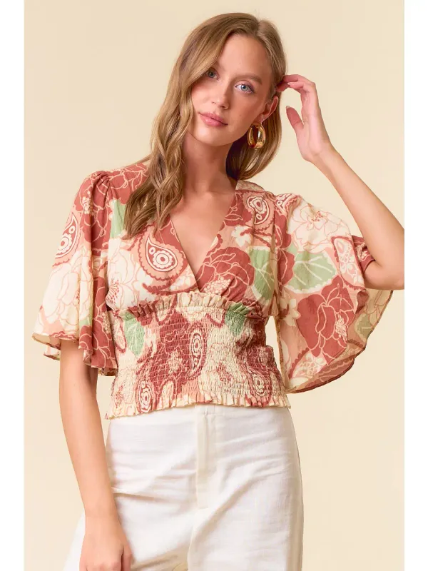 V-Neck Smocked Crop Top