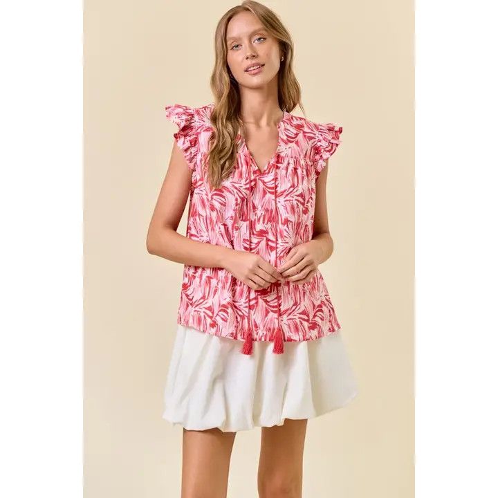 Double Ruffied Cap Slv Top, Color: Red, Size: Small