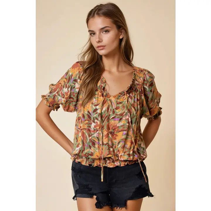 Smocked SS Top, Color: Moss, Size: Small