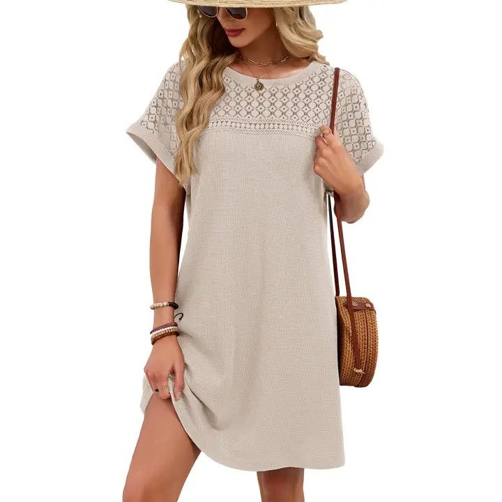 Lace SS Loose Summer Dress, Color: Apricot, Size: Large