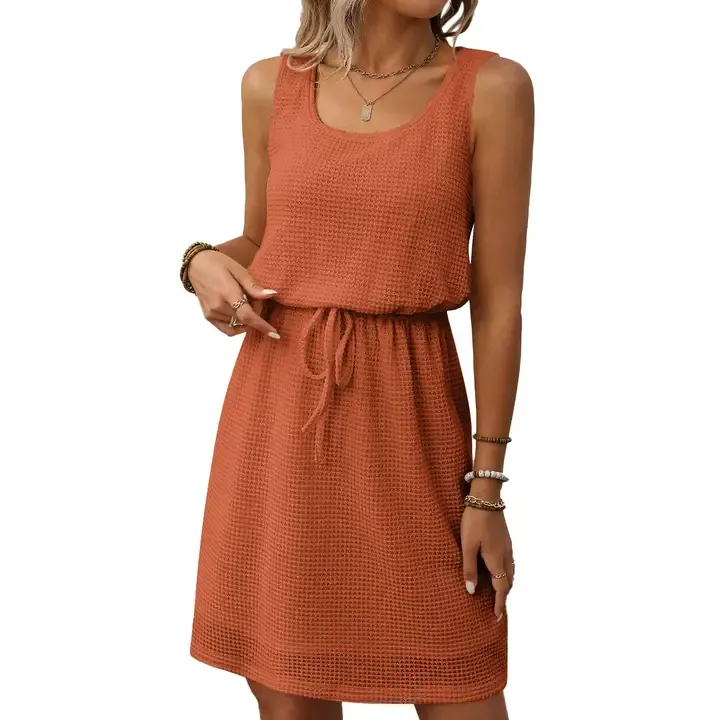 Textured Mini Dress Drawstring