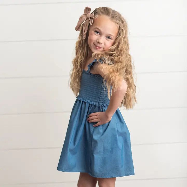 Shirred Ruffle Dress, Color: Blue, Size: 7/8
