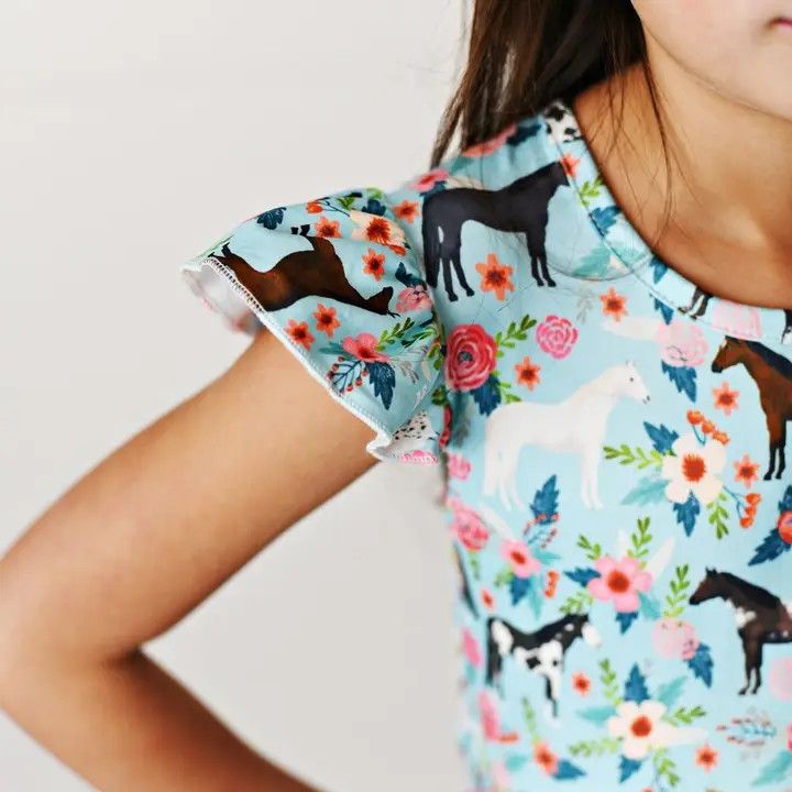 Western Flutter Dress, Color: Blue, Size: 2T