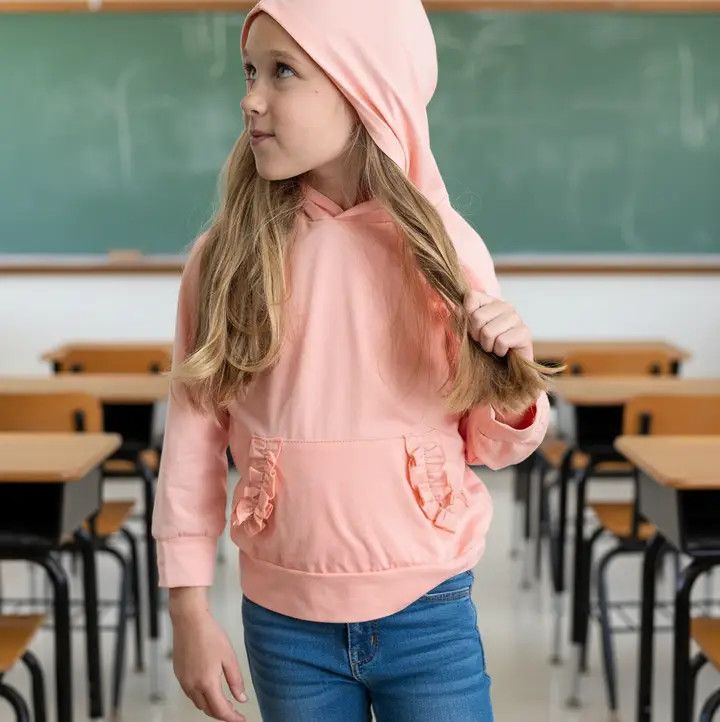 Ruffle Hoodlie, Color: Pink, Size: 3/4