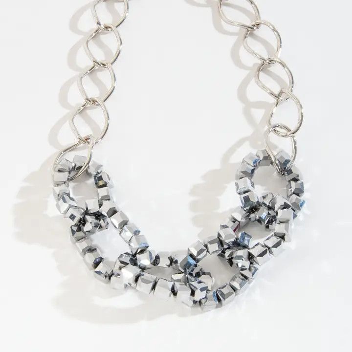 Beaded Link Necklace, Color: Silver, Size: O/S