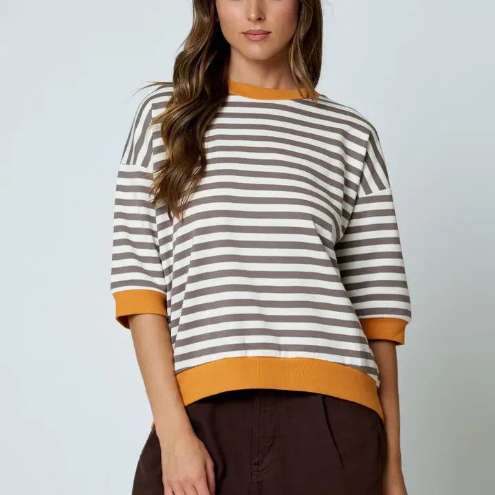 Drop Sleeve Knit Top, Color: Taupe, Size: Small