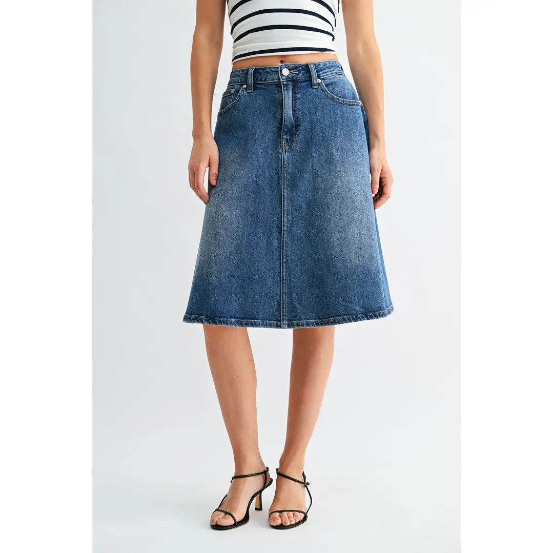 Flowy Midi Skirrt, Color: Denim, Size: Xsmall