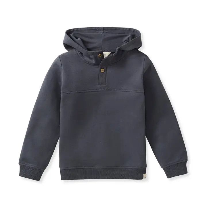 Button Placket Hoodie, Color: Charcoal, Size: 12 mon