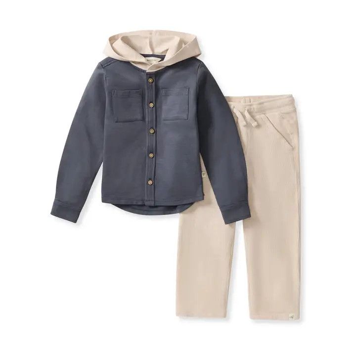 Hooded Button Down Set, Color: Blue/Ivory, Size: 3-6 mon