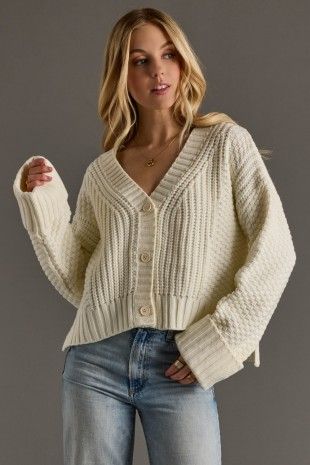 Button Cardigan, Color: Ivory, Size: Small
