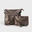 Cross body adj strap, Color: Gun, Size: O/S
