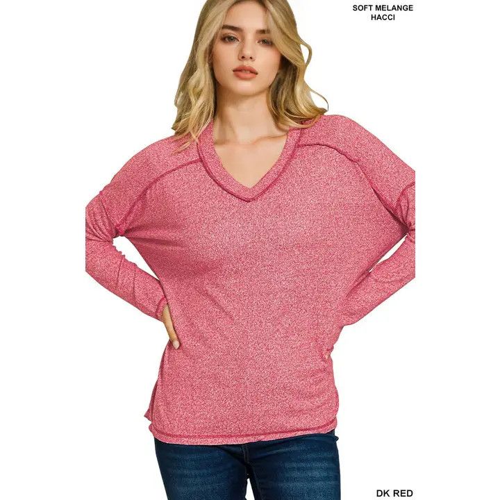 Exposed Seam Hi Low Tee, Color: Red, Size: S/M