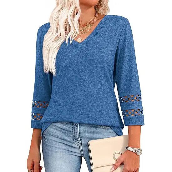 V Neck PO Top, Color: Blue, Size: Small