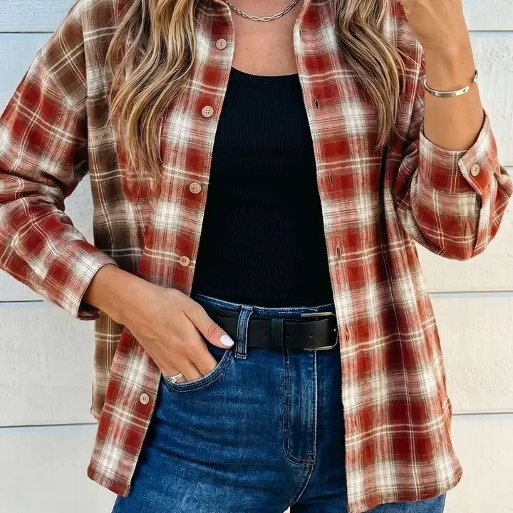 L/S B/D Plaid Shirt, Color: Red, Size: Small
