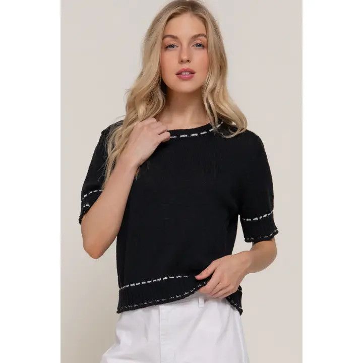 SS Rd Neck Sweater, Color: Blk/Wht, Size: Small