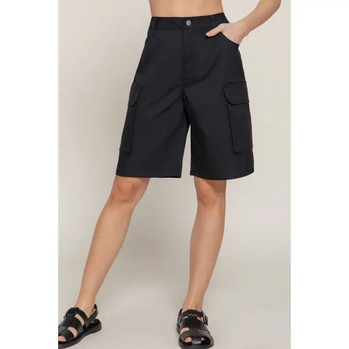 Twill Cargo Bermudas, Color: Black, Size: Large