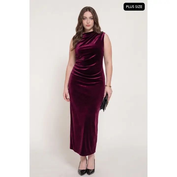Slvs Ruched Velvet Dress, Color: Wine, Size: Xlarge