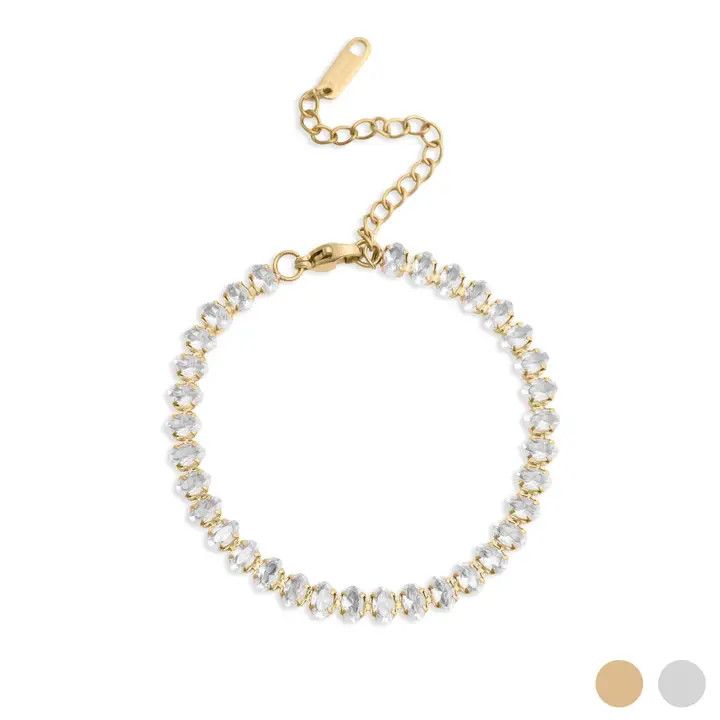 Oval CZ Tennis Chain BR, Color: Stainless Steel, Size: O/S