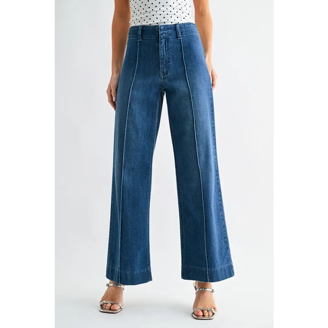 Pintuck High Rise Trouser, Color: Denim, Size: 24-0