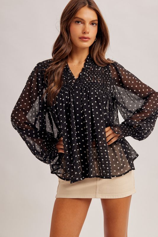 Smocked Yoke Dot Top