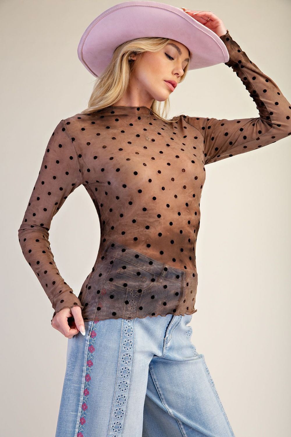 Sheer Top, Color: Mocha, Size: Small