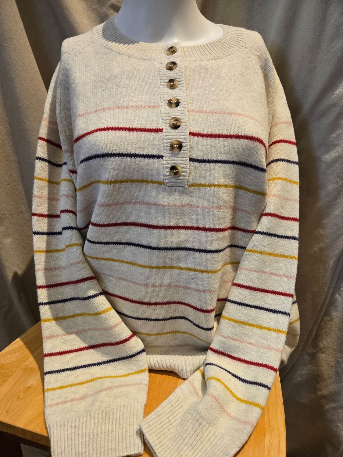 Stripe Sweater, Color: Cream, Size: Small