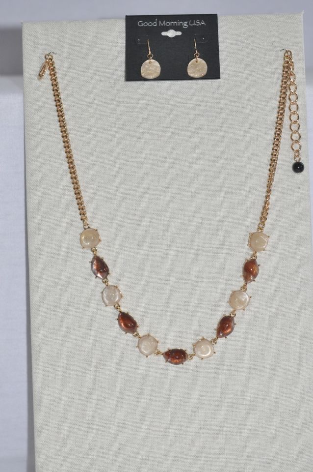Brown Stone Set, Color: Gold, Size: O/S