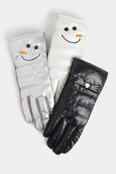 Snowman Puffer Gloves, Color: White, Size: O/S