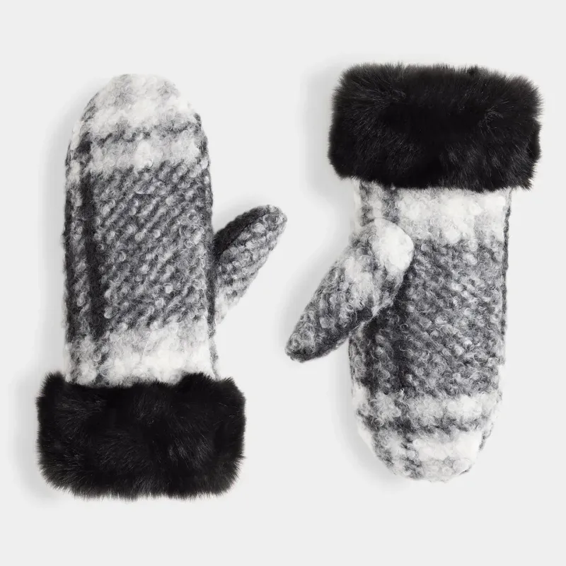 Fur Cuff Plaid Mitten