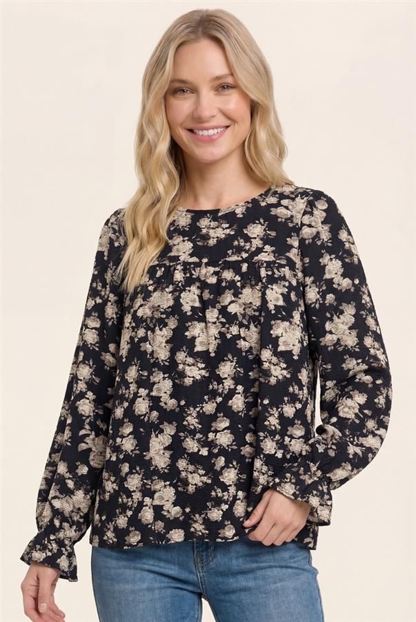 Ruffle Hem Sleeve Blouse, Color: Black, Size: Small