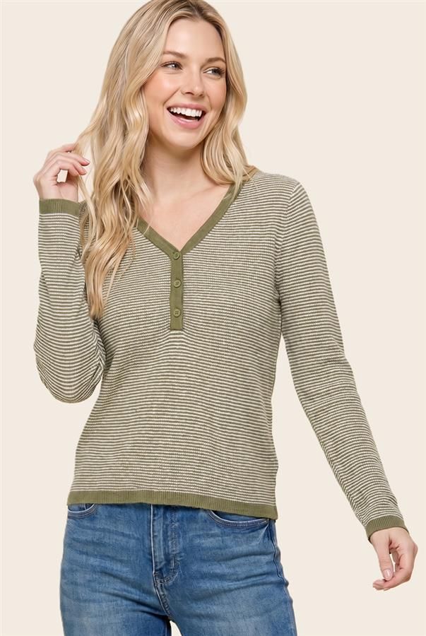 Waffle Henley Sweater, Color: Olive, Size: Small