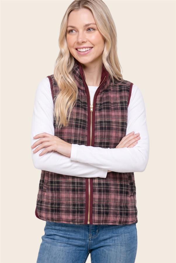 Plaid Puffer Vest, Color: Blue, Size: Small