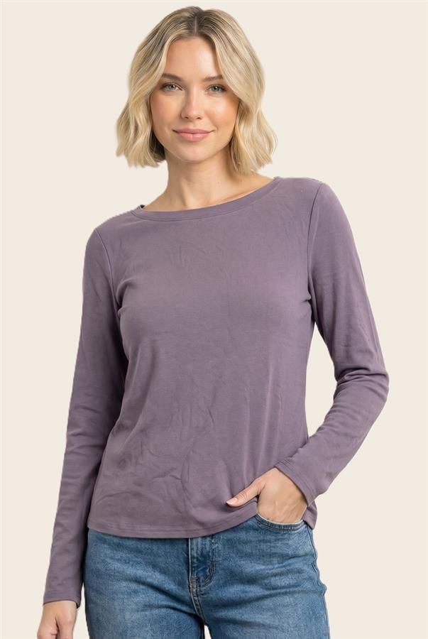 Wide Neck Crew Top, Color: Purple, Size: Small