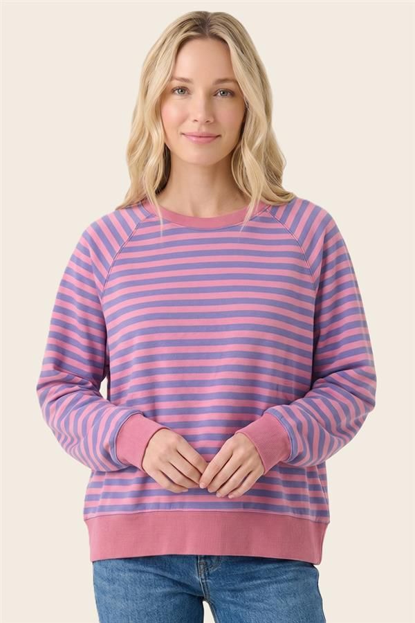 Striped Sweatshirt, Color: Denim, Size: Small