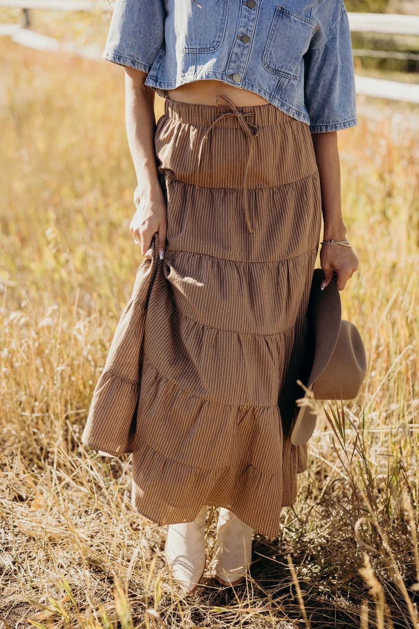 Boho Drawstring Skirt, Color: Saddle, Size: XSmall